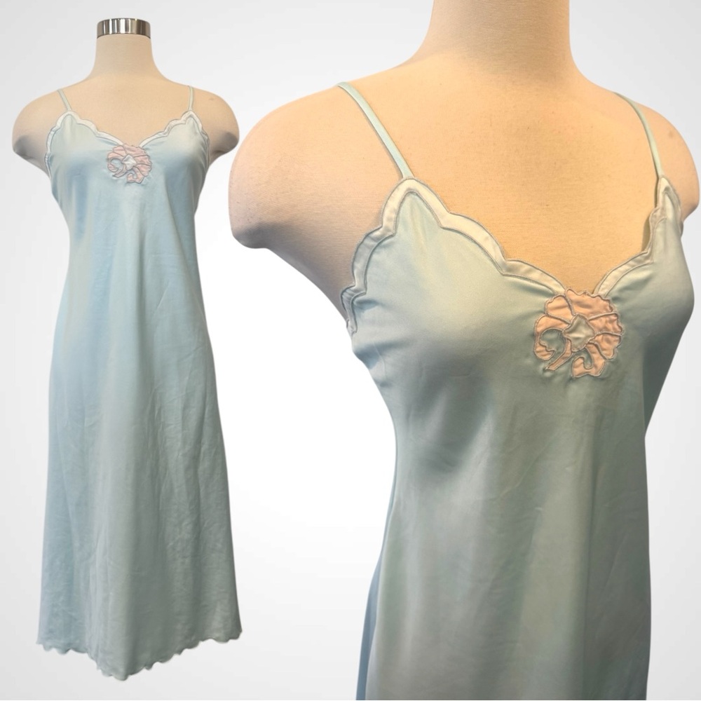Vintage Diane Von Furstenberg silky Satin Pastel Blue DVF Nightgown Slip Dress🔥